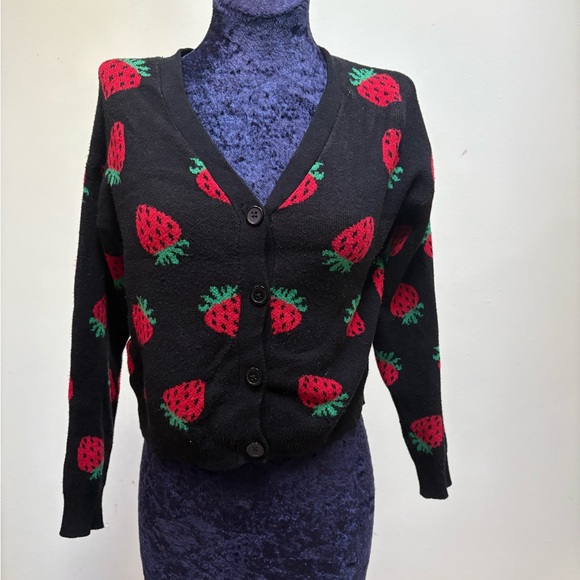 Art Class Black Cardigan with Strawberry Design Girls size XL - Picture 1 of 5